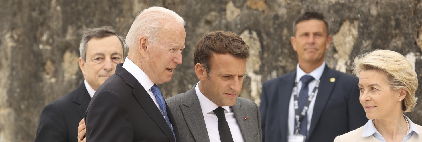 U.S. President Joe Biden, Italy's Prime Minister Mario Draghi, France's President Emmanuel Macron, European Commission President Ursula von der Leyen