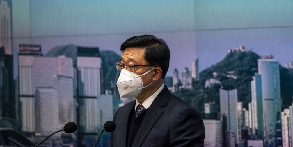 Hong Kong Chief Executive John Lee speaking during a press conference on January 31, 2023 in Hong Kong, China. 