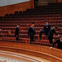 Chinese security officers check the hall after the 2nd Plenary Session of the Fifth Session of the 12th National People's Congress (NPC) at the Great Hall of the People in Beijing, China, 08 March 2017.